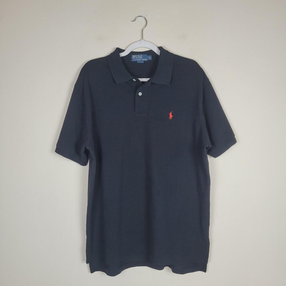 Vintage Polo Ralph Lauren Polo Shirt XL Black Cotton Classic Pony Logo Preppy